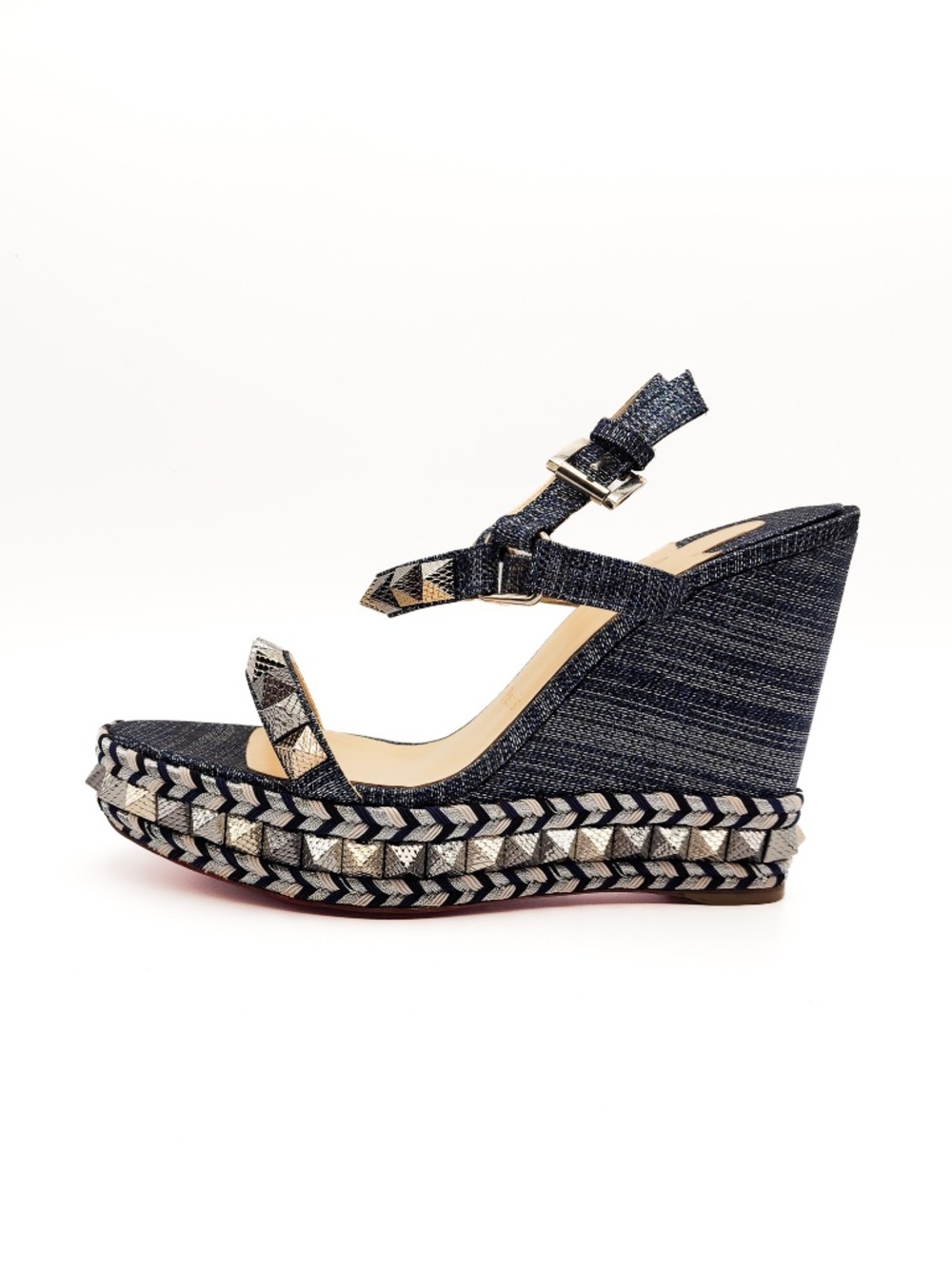 Christian Louboutin Metallic Denim Silver Espadrille Platform Sandals EU 39 - Picture 3 of 8